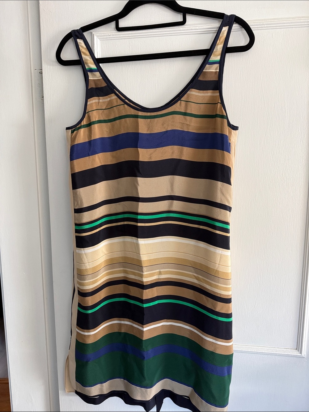 Silk Club Monaco Striped Tank Dress in Navy, Green, Beige & Cream